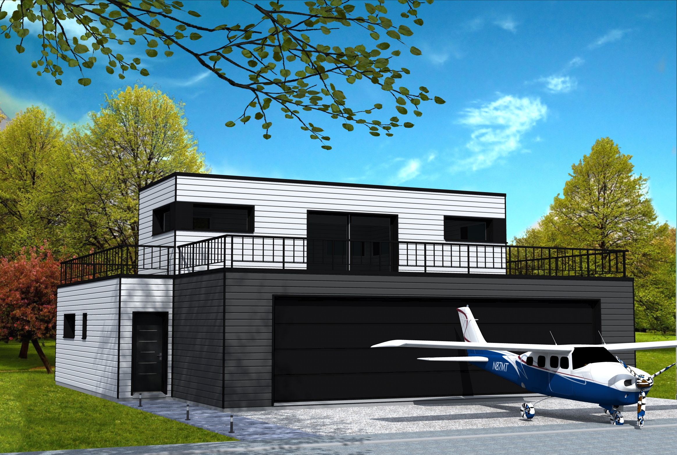 Maison cubique avec garage pour avion Yohann Baheux, Maître d'oeuvre
