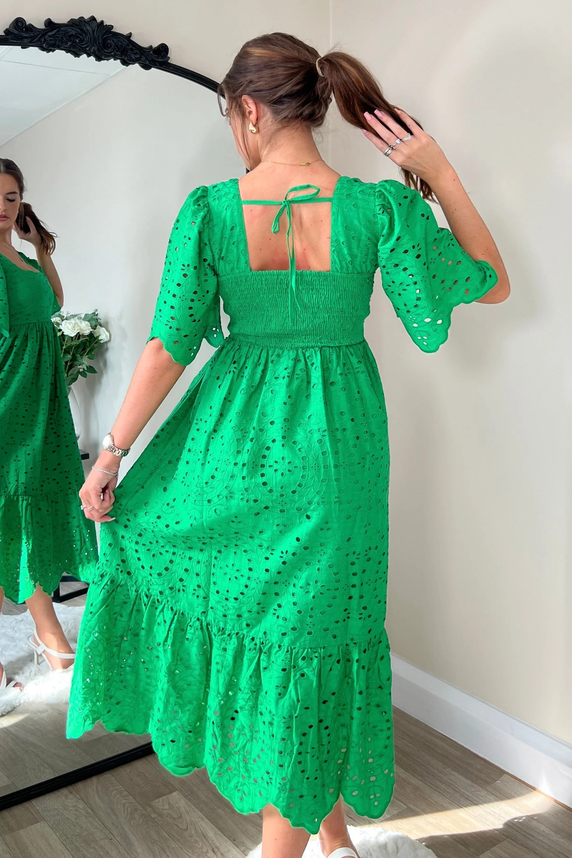 Girl in Mind ASPEN Broidery Tiered Midaxi Dress Green Seasons