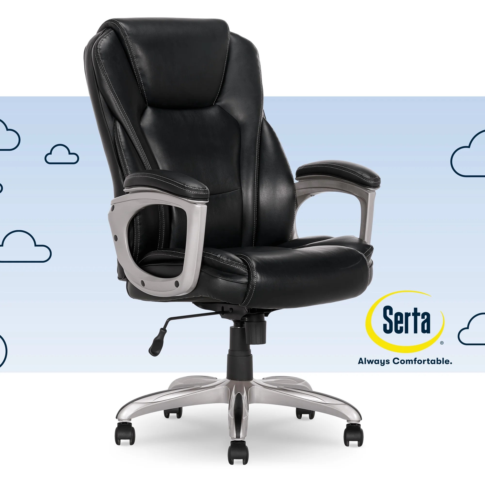 Serta HeavyDuty Bonded Leather Commercial Office Chair with Memory