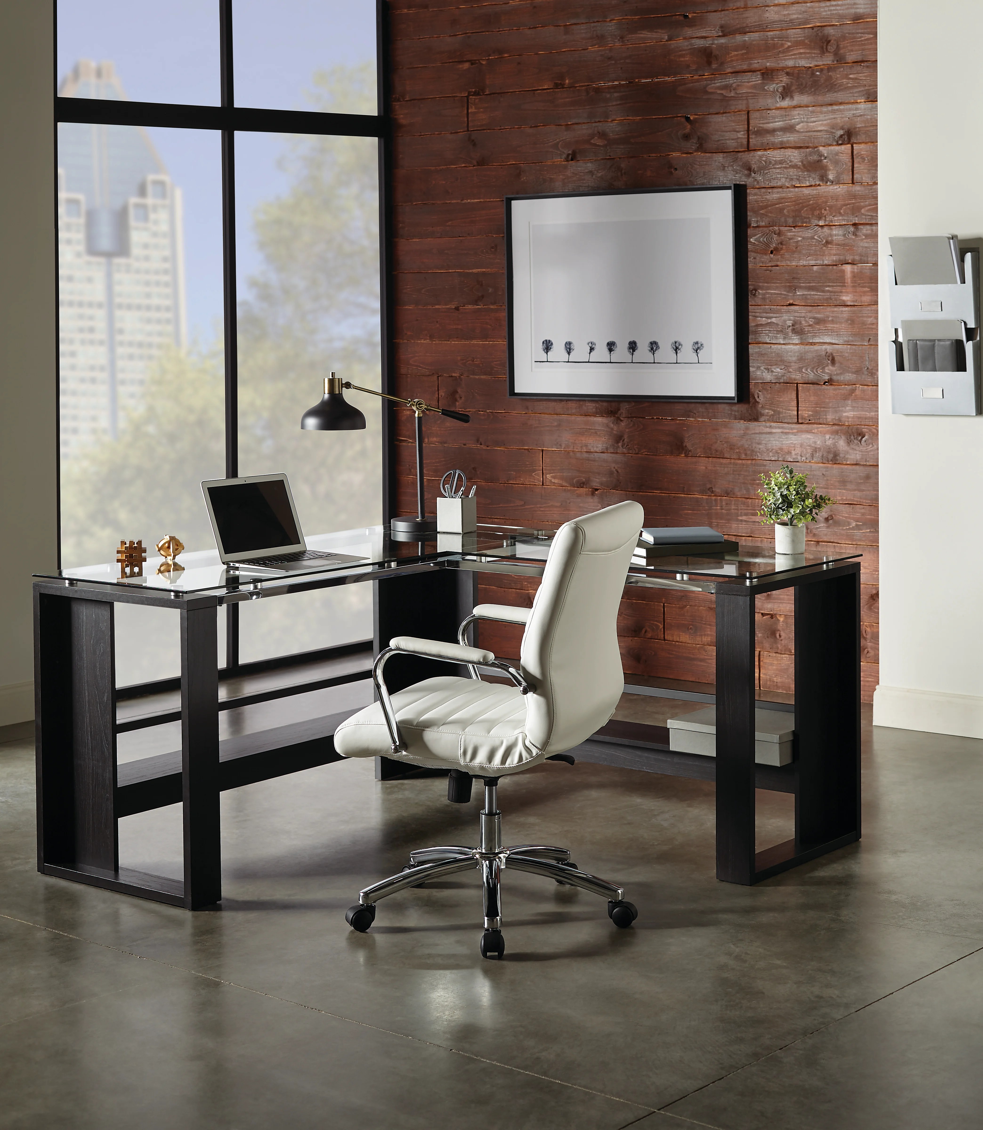 Whalen Jasper L-Shaped Glass Top Desk | COS Ltd.