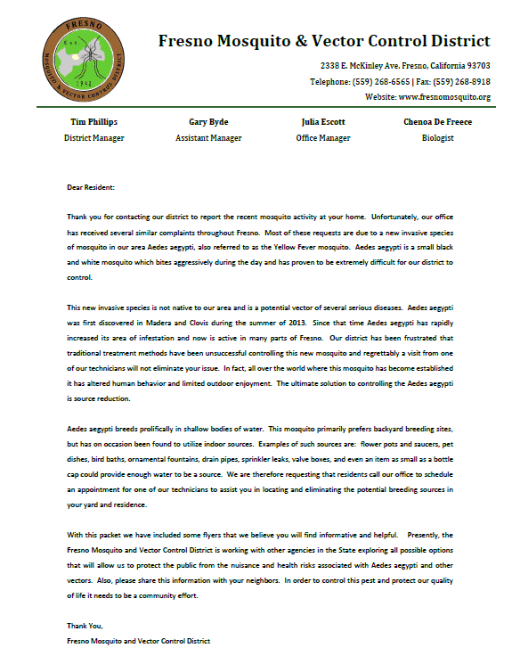 Fresno Mosquito & vector Control District Mosquito Information