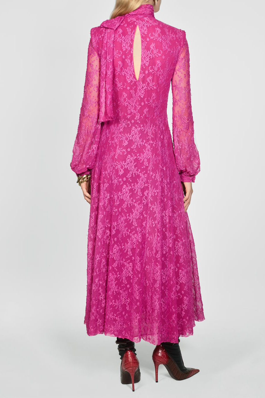 ZARA NWT CAMPAIGN MAXI KLEID SPITZE ROSA LACE DRESS BOW PINK S, L eBay