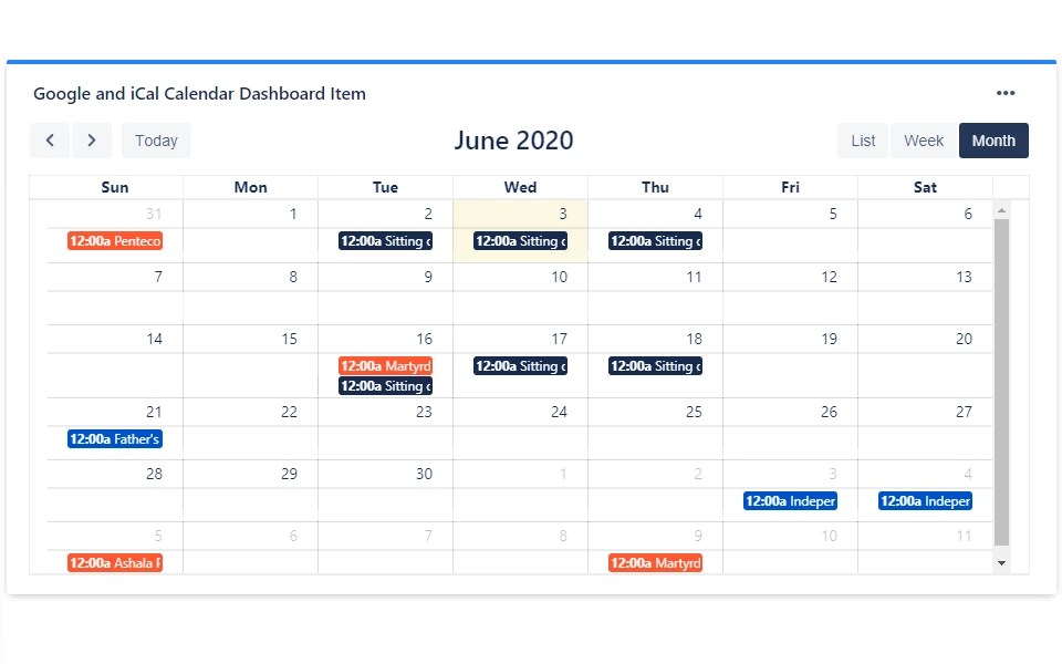 Google &amp; iCal Calendar Dashboard Gadget for Jira
