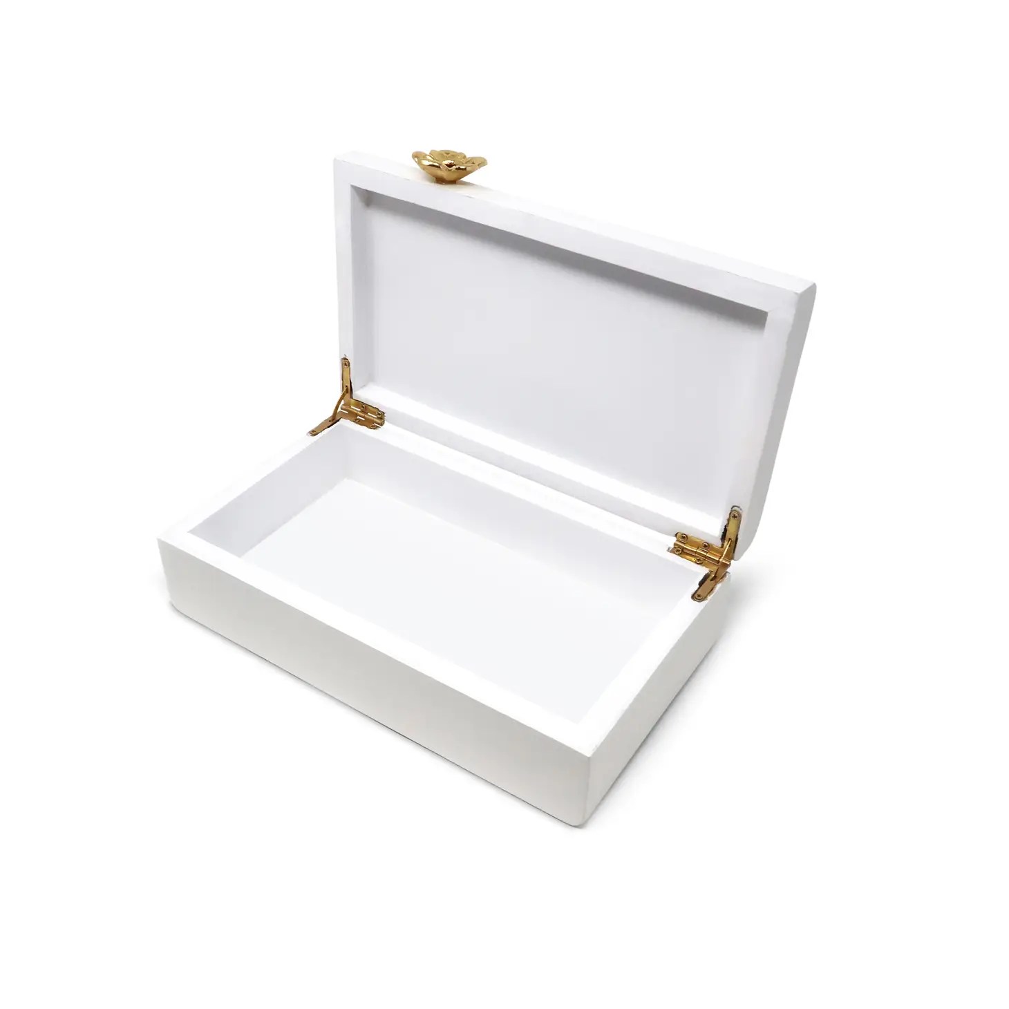 White Wooden Decorative Box w/ Gold Flower Detail (2 Sizes