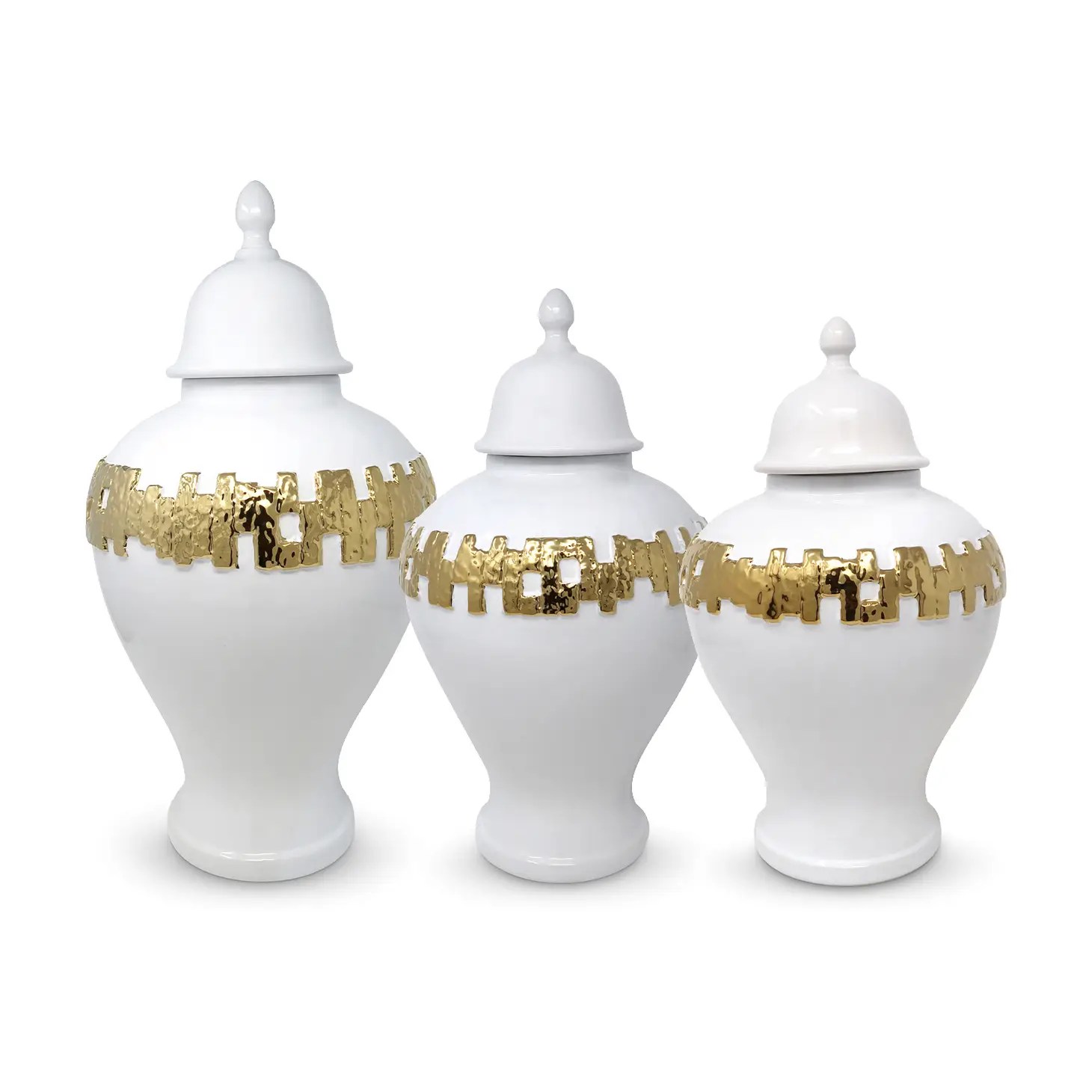 White Ginger Jar w/ Gold Design (3 Sizes) DarlingDiamondDecor