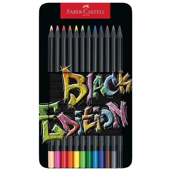 FaberCastell Black Edition Colour Pencils 12 Pack Tin TEW