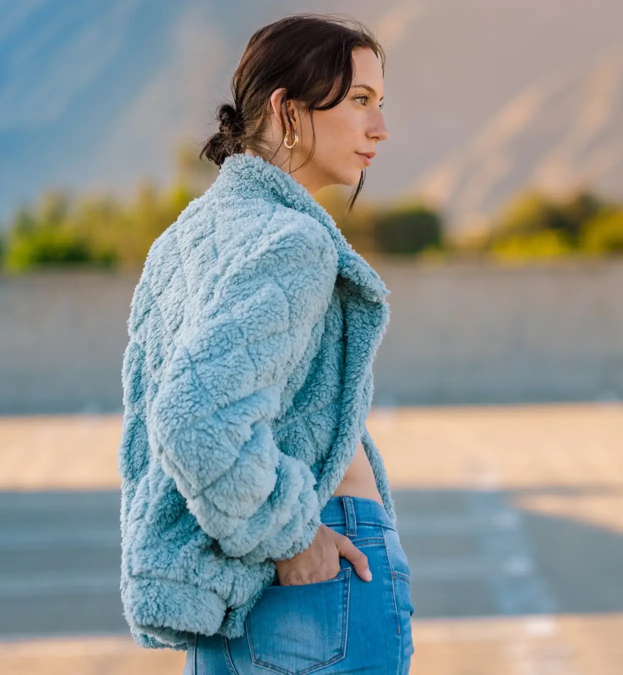 ZIP UP SHERPA JACKET Denim Willow