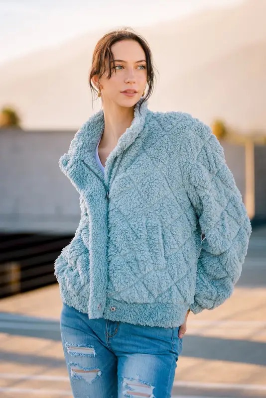 ZIP UP SHERPA JACKET Denim Willow