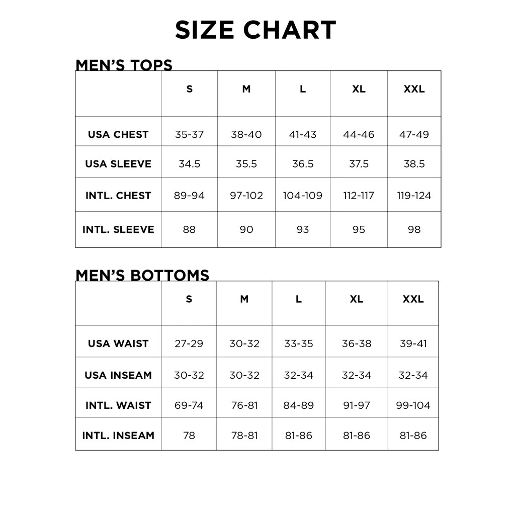 Size Chart | Play Fitness Apparel