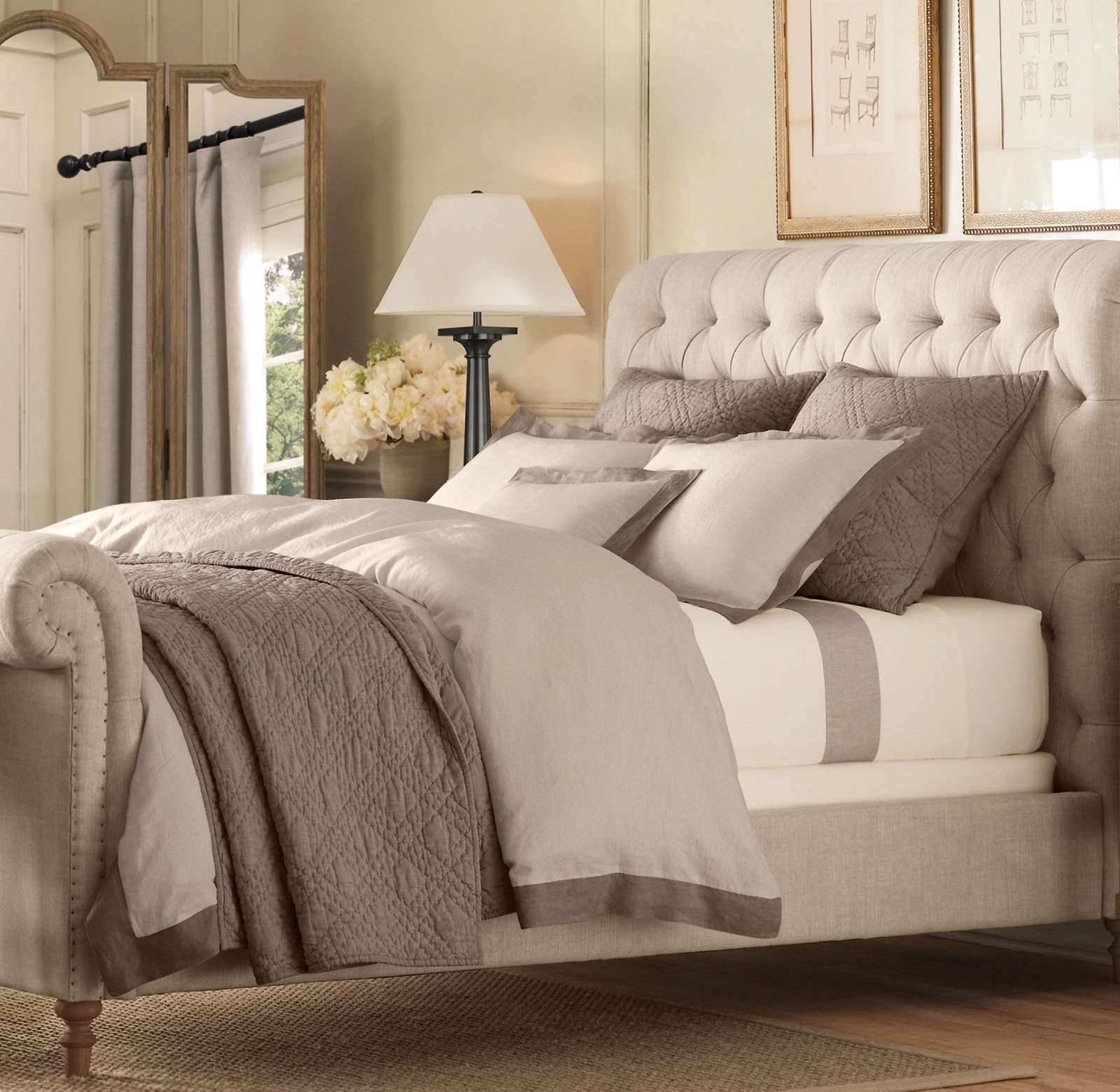 Restoration Hardware Prairie Belgian Linen DiamondStitch Quilt Euro