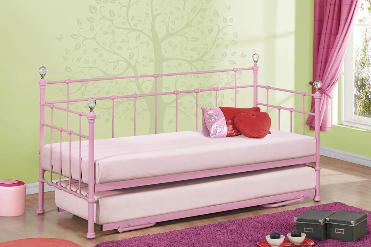 Kids Daybed with Trundle Girls And Boys Pink Or Cream Crystal Finials