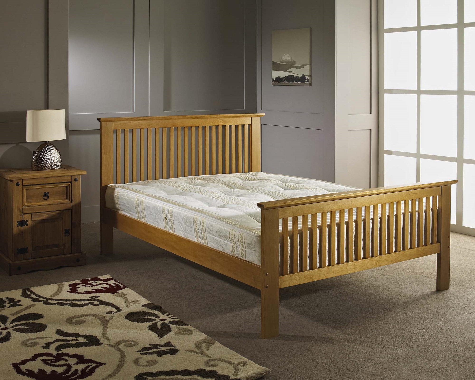 4ft6 Double Shaker Wooden Howard White Oak Wooden Bed + 10" Memory Foam