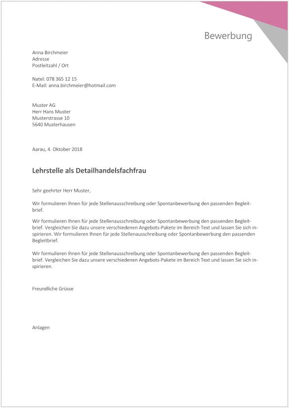 Begleitbrief Muster Bewerbung