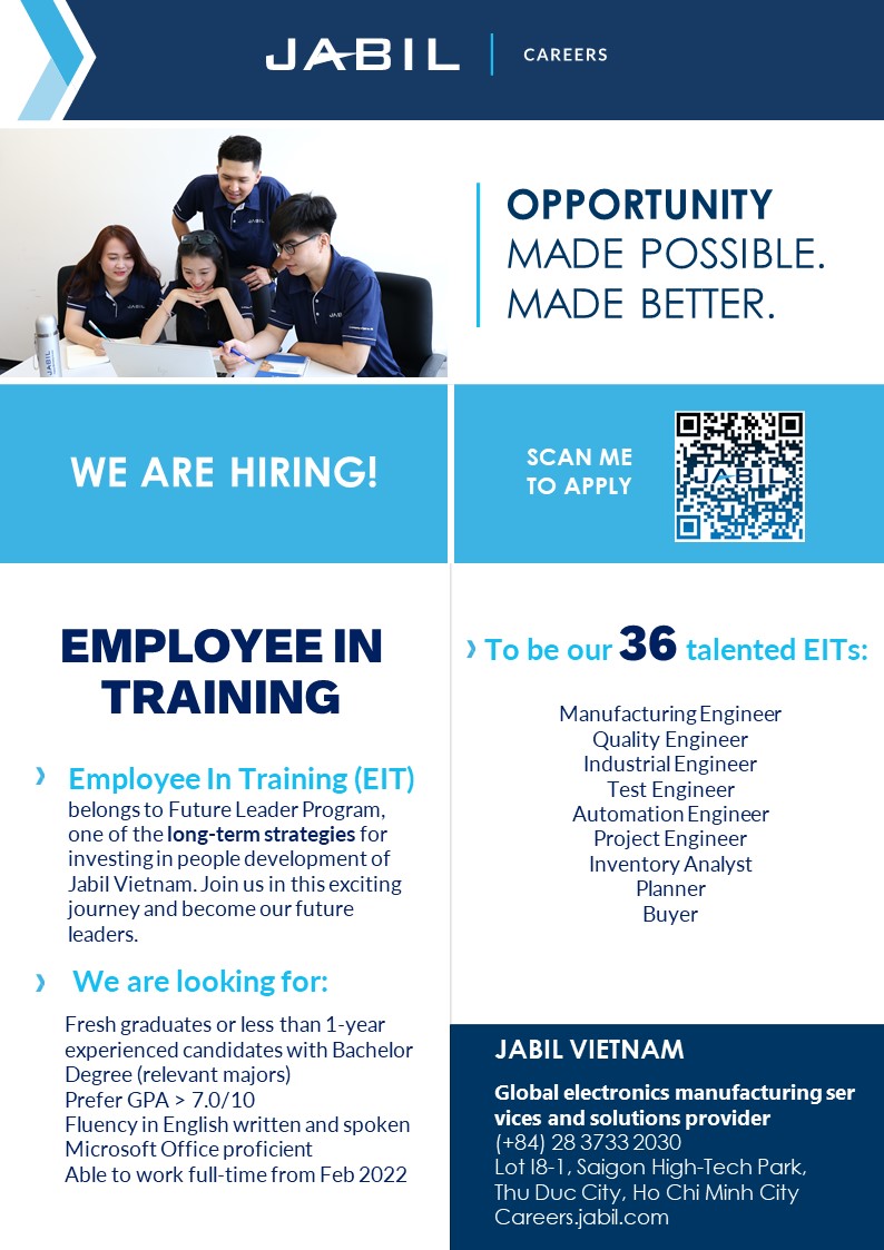 [HCM] Chương Trình Tuyển Dụng"Jabil EmployeeInTraining" Tại Tập Đoàn