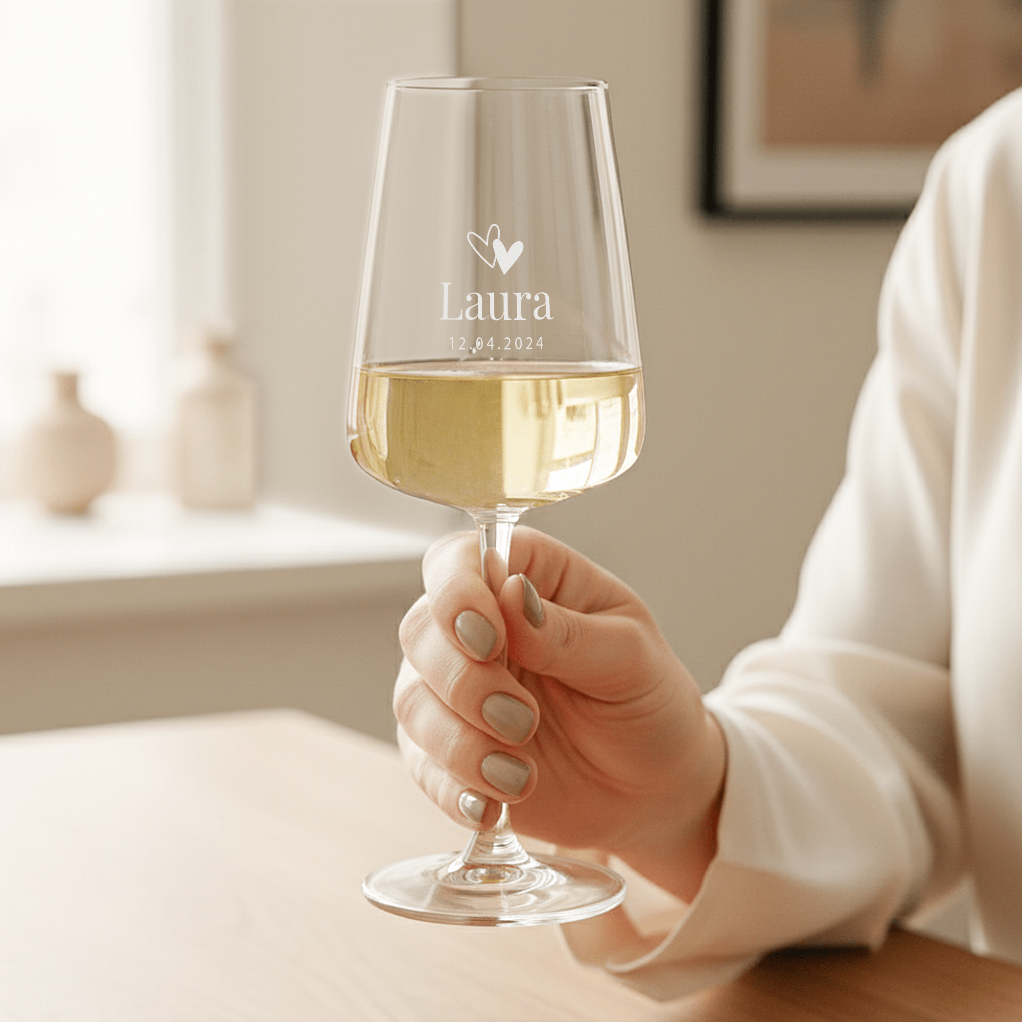 Personaliseret vinglas – Hvid – Luksusglas – 1 stk