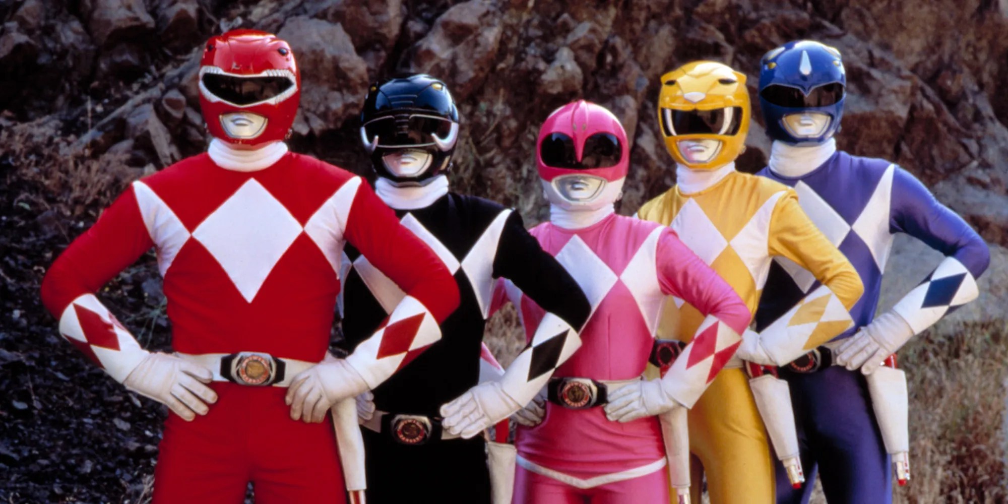 still of red, black, pink, yellow, and blue power rangers