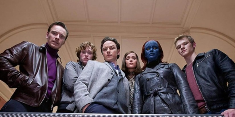 Magneto, Banshee, Professor X, Moira MacTaggert, Mystique, Havok staring down, X-Men:First Class