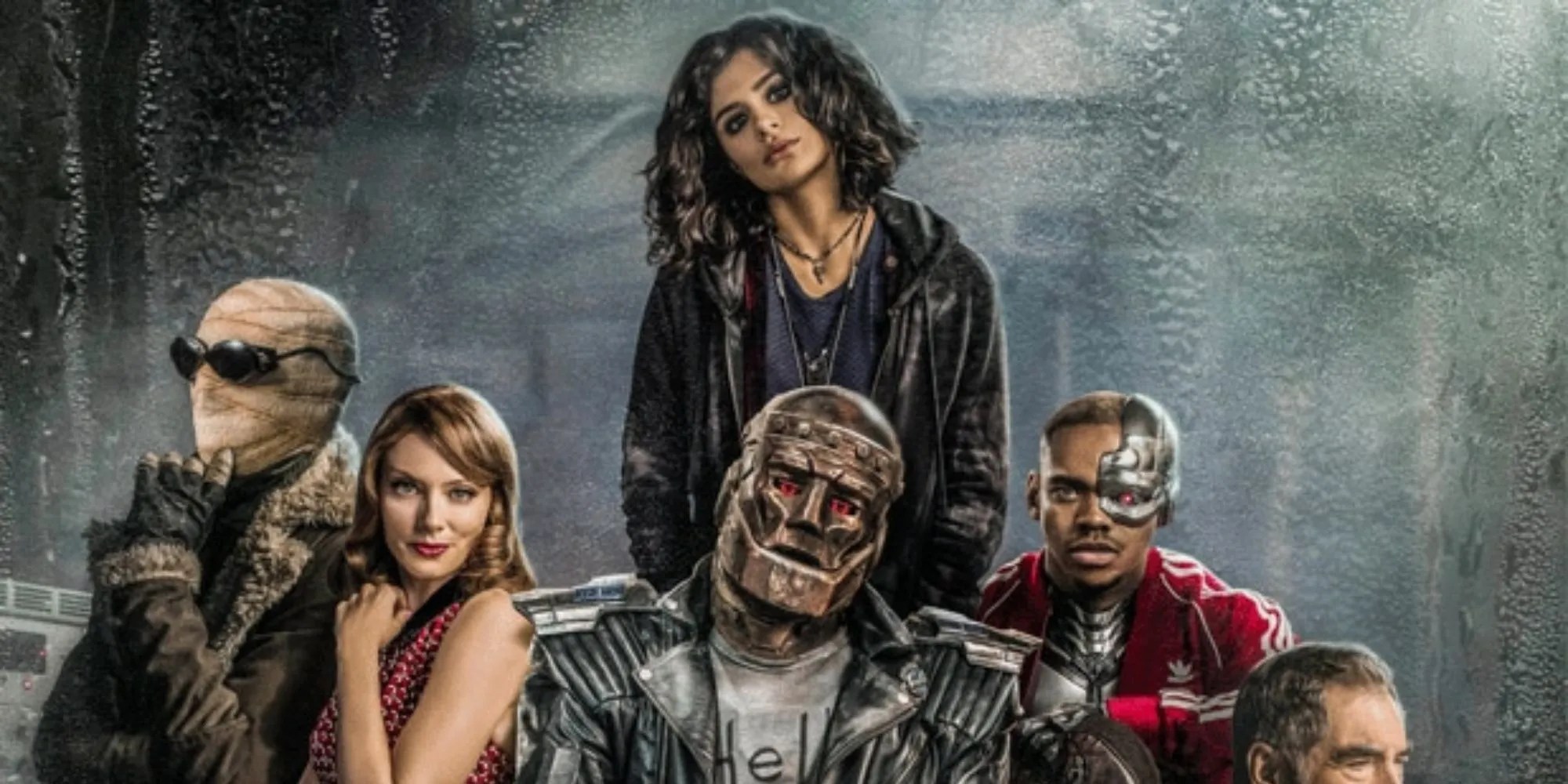 A group of people dress weirdly sitting for a pose