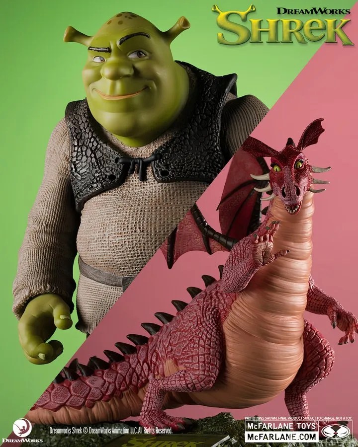 A part of McFarlane Toys' posed line, their two Shrek 12-inch scale figures include the title swamp dweller in his classic attire and Dragon.