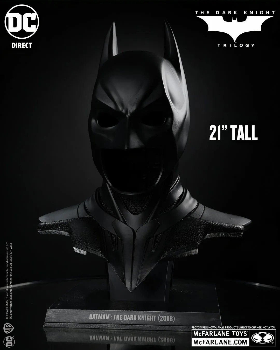 McFarlane Toys' The Dark Knight Batman 1:1 scale, 21-inch-tall, cowl will be going up for pre-order on Thursday, January 9th. This piece is based on Christopher Nolan and Christian Bale&rsquo;s second Batman outing.