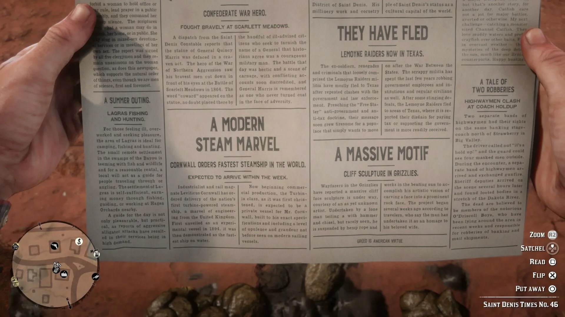 red dead redemption 2 newspaper with cheat phrase
