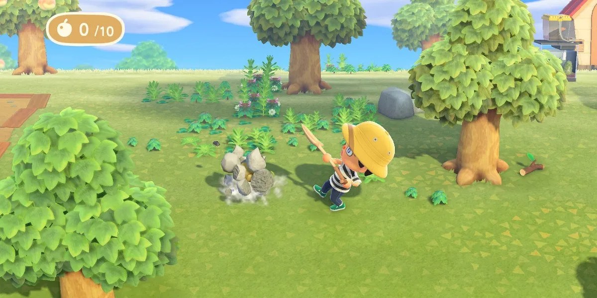 Animal Corssing Player Destroying Rocks