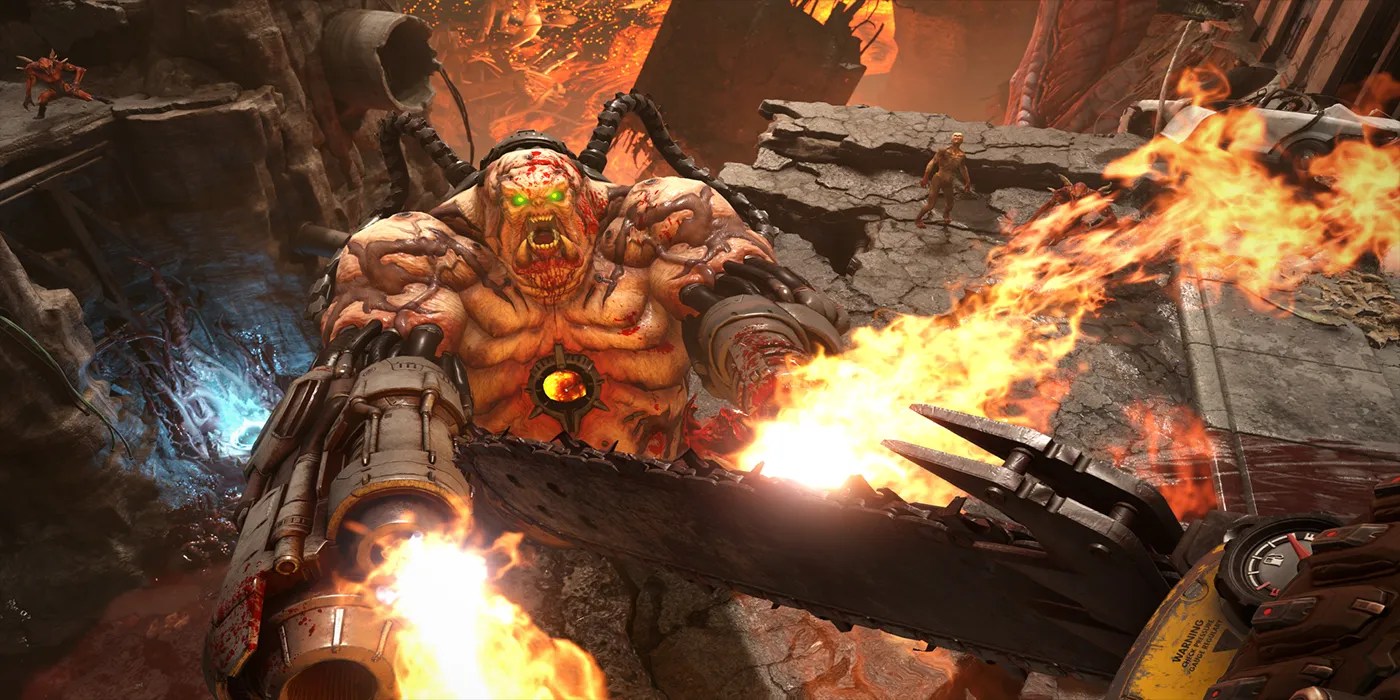 DOOM Eternal jumping towards demon