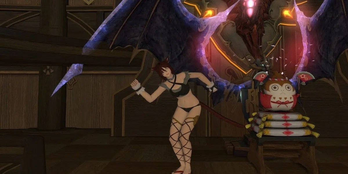 Miqo&rsquo;te girl doing the Senor Sabotender emote.