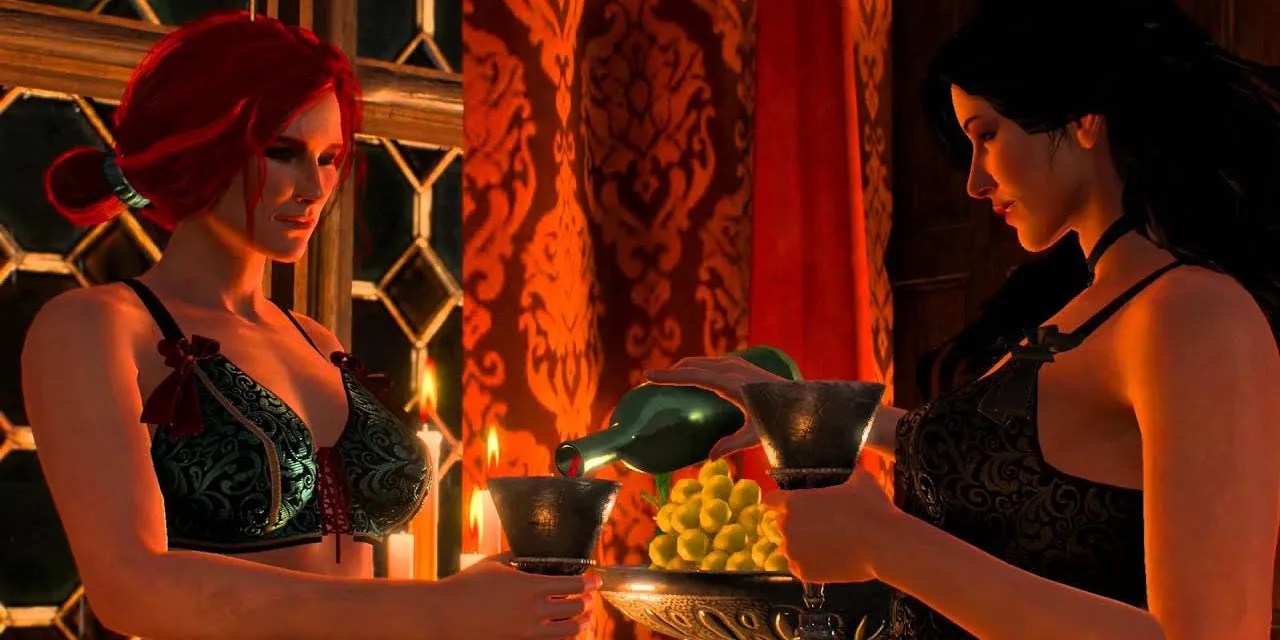 Yennefer and Triss trick Geralt in The Witcher 3