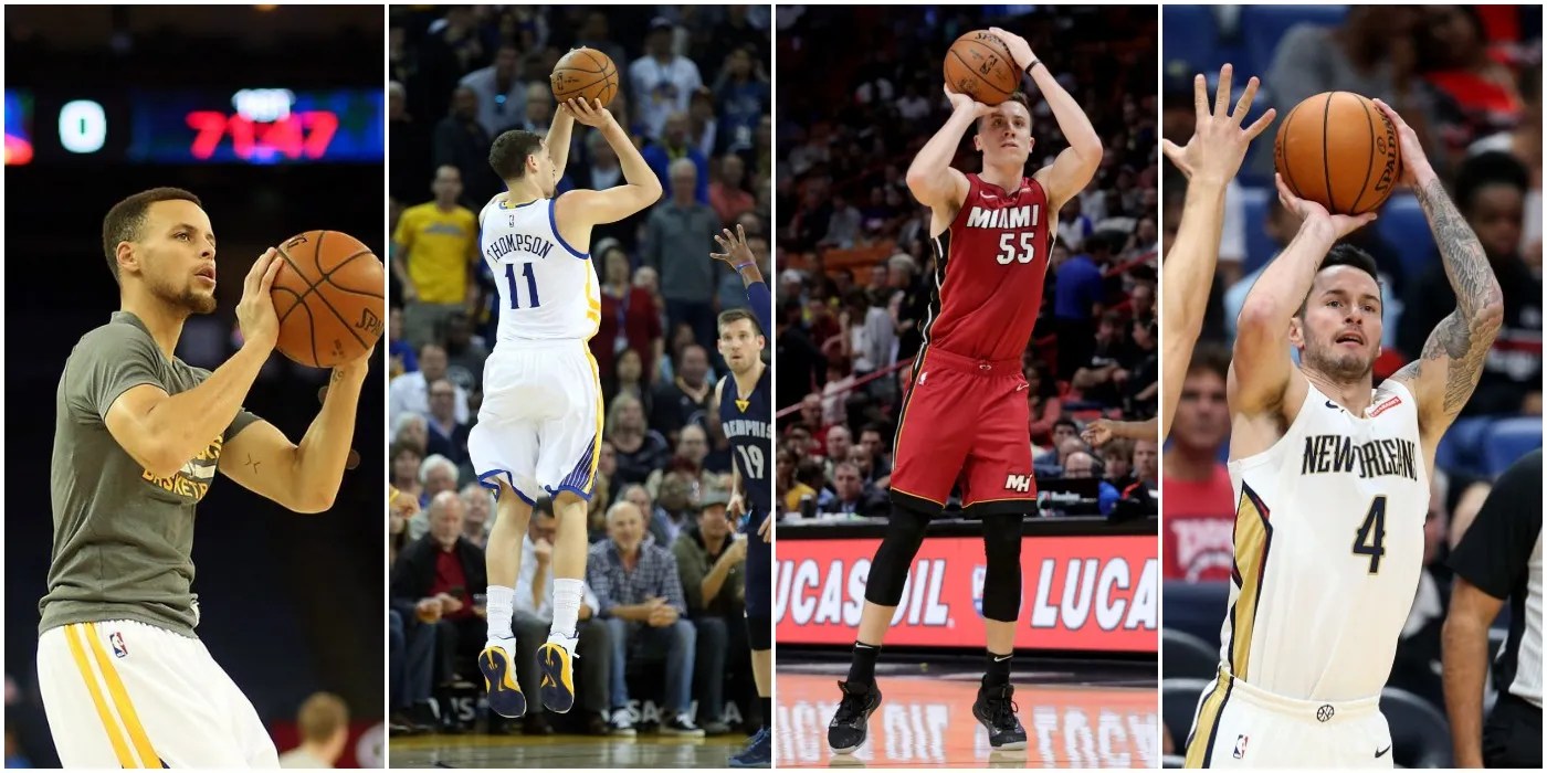 Steph Curry, Klay Thompson, Duncan Robinson, JJ Redick jump shots