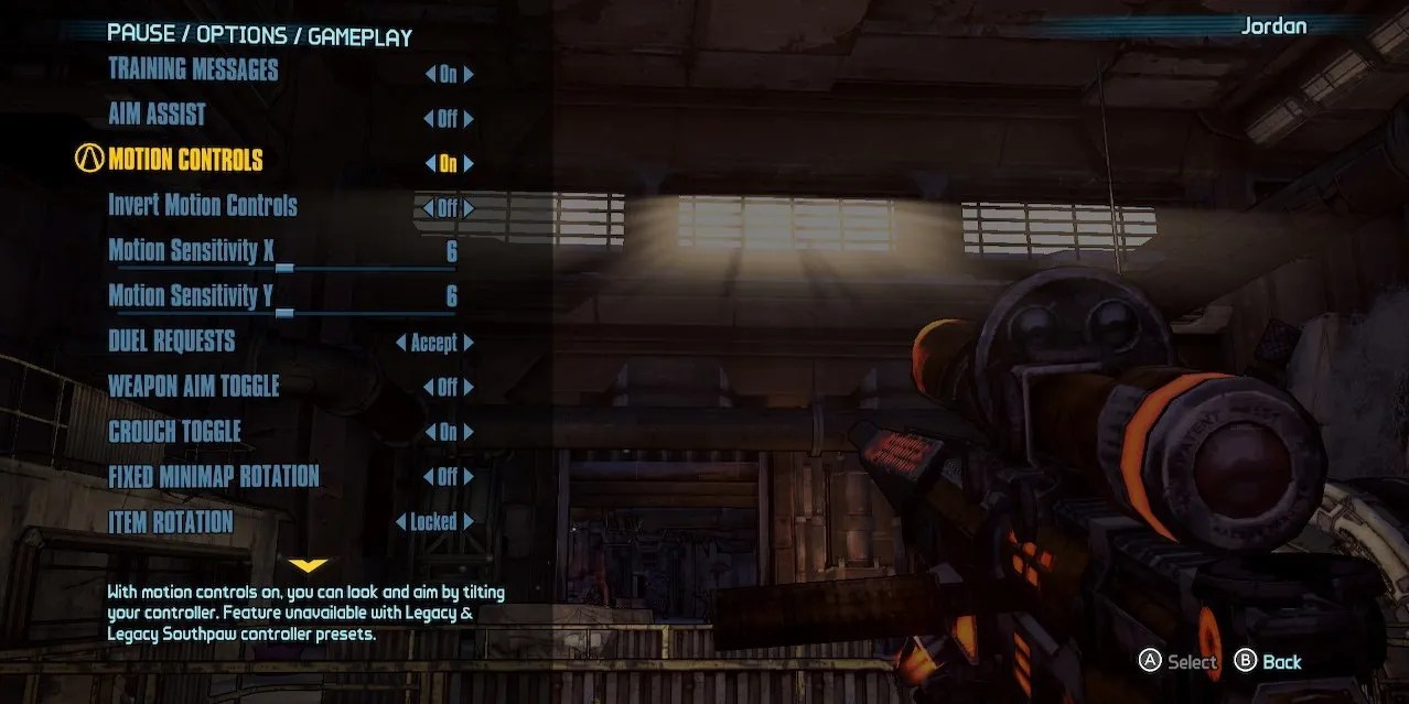 Nintendo Switch motions controls panel settings