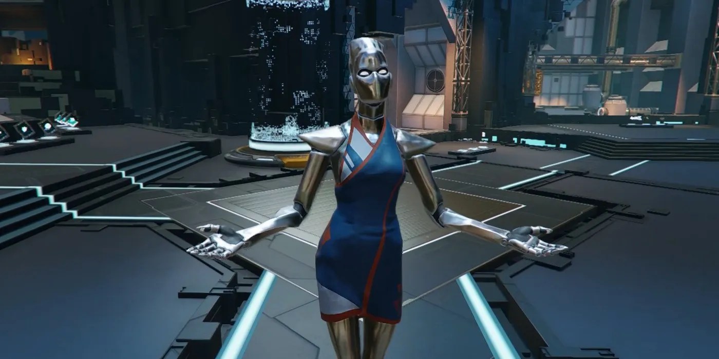 A robot welcoming you to Hyper Scape