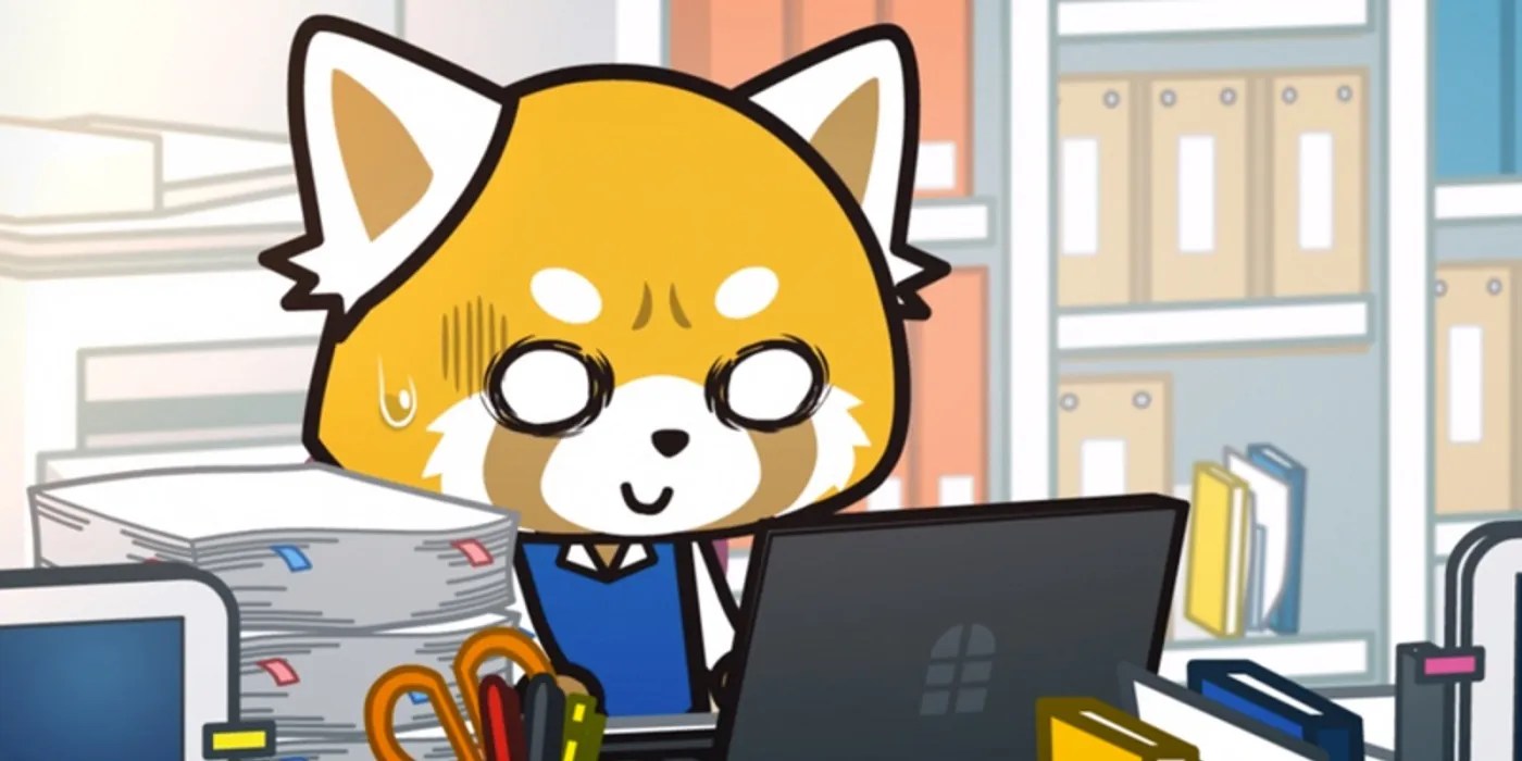 Retsuko at work from the Netflix series Aggretsuko
