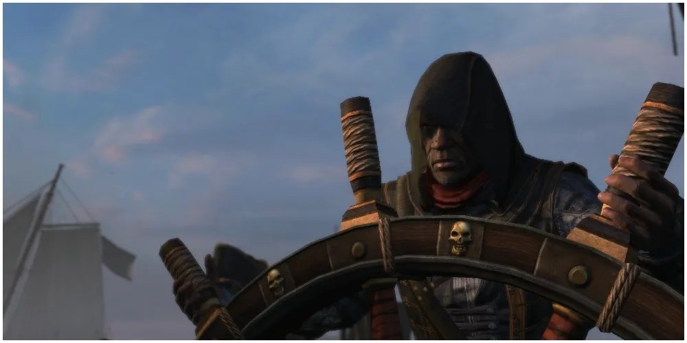 Adéwalé at the wheel of a ship