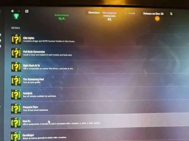 cyberpunk 2077 trophy achievement list