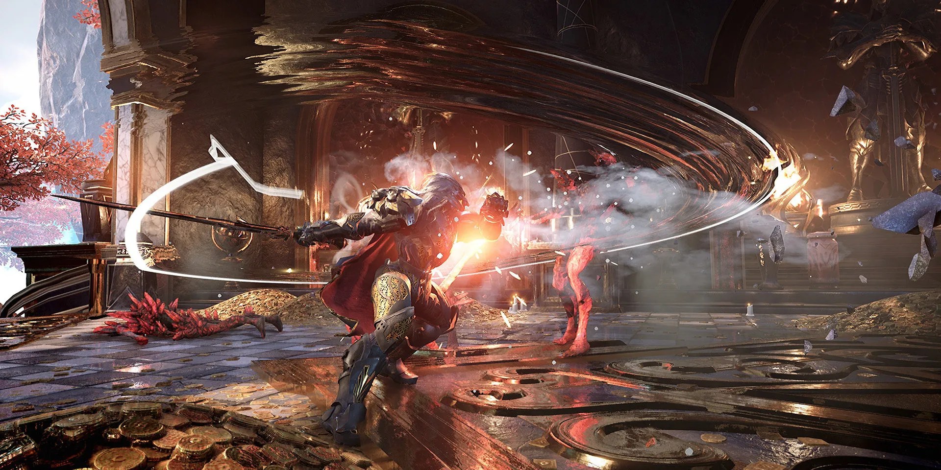 Godfall Character Throwing Shield In Combat