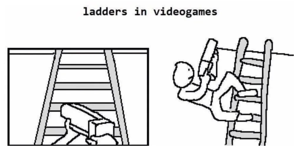 A player climbing a ladder without their hands