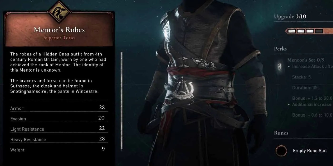Assassin&rsquo;s Creed Valhalla Inventory Screen Mentor&rsquo;s Robes