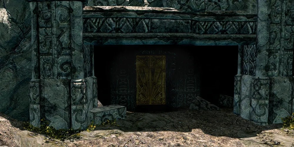 the metal doorway to the underground living area in markarth where the sick and poor live