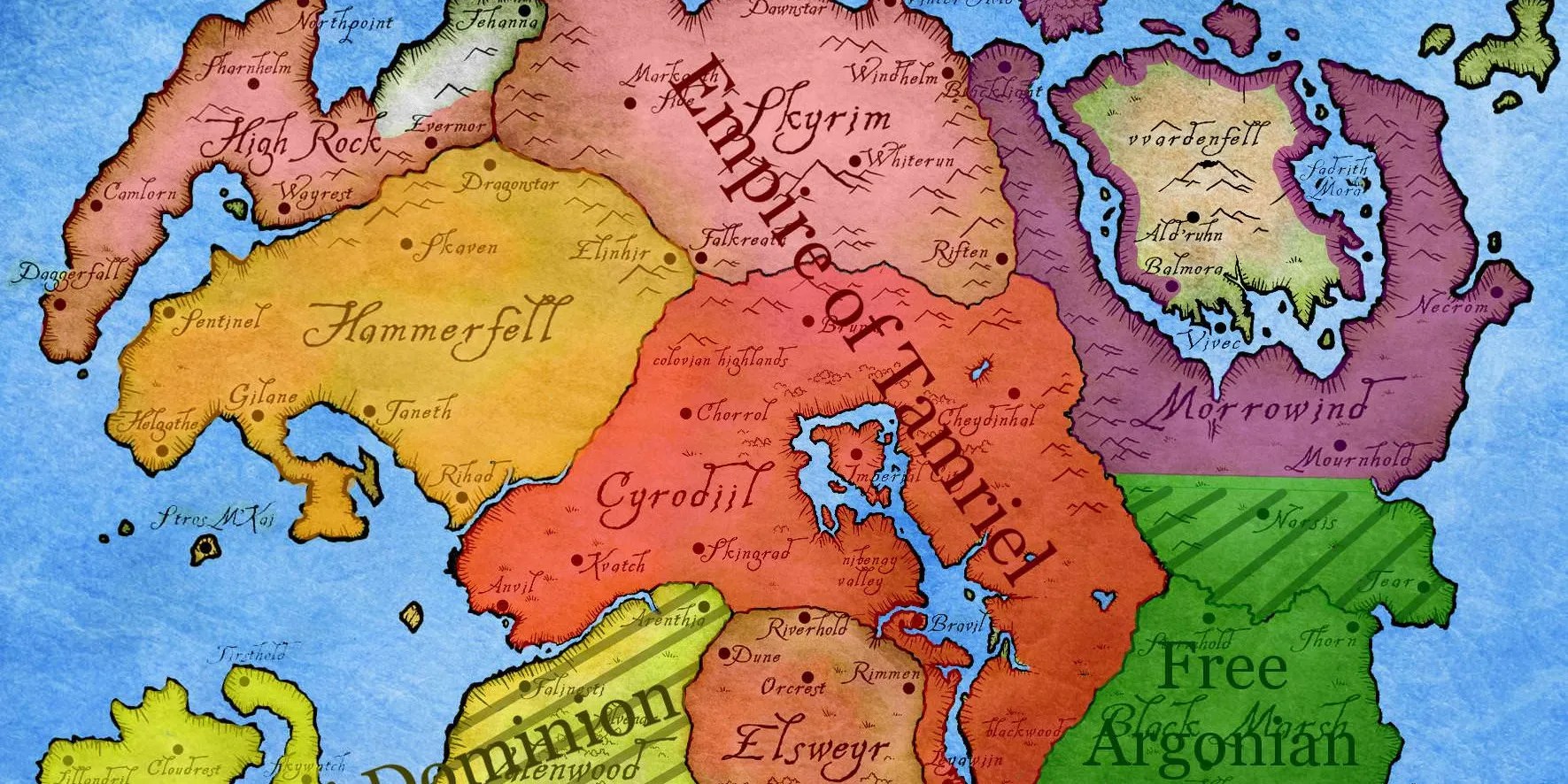 Map of Tamriel and its Provinces From Elder Scrolls