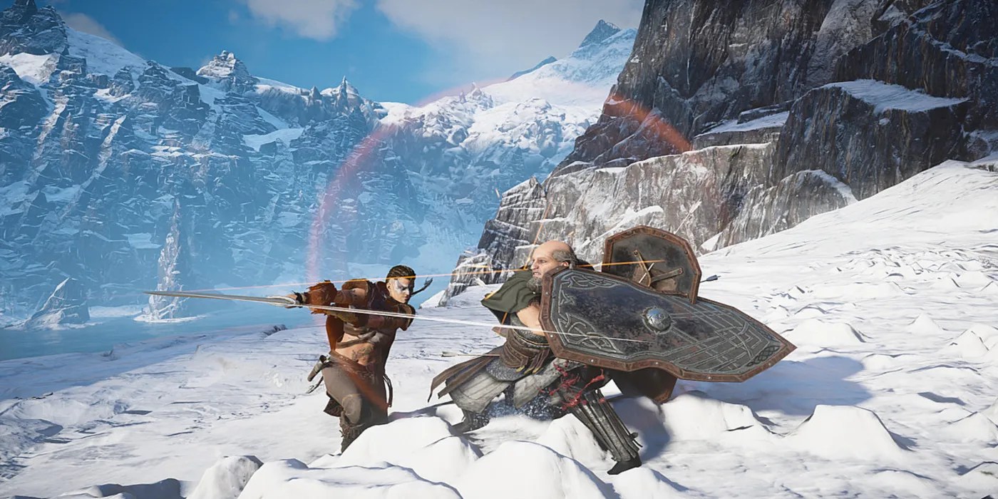 Eivor attacking Orwig Neverdeath in Assassin&rsquo;s Creed Valhalla