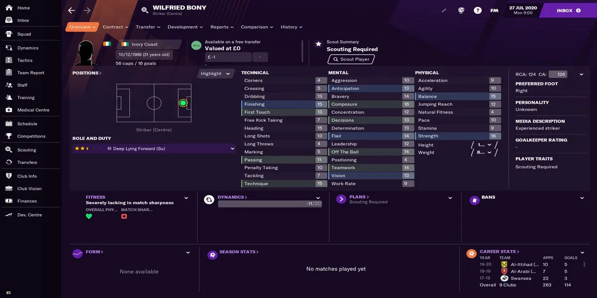 Football Manager 21 - Bony profile