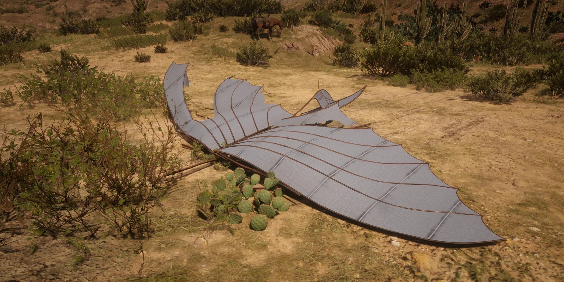 The player discovers Kinnear’s flying machine in Red Dead Redemption 2