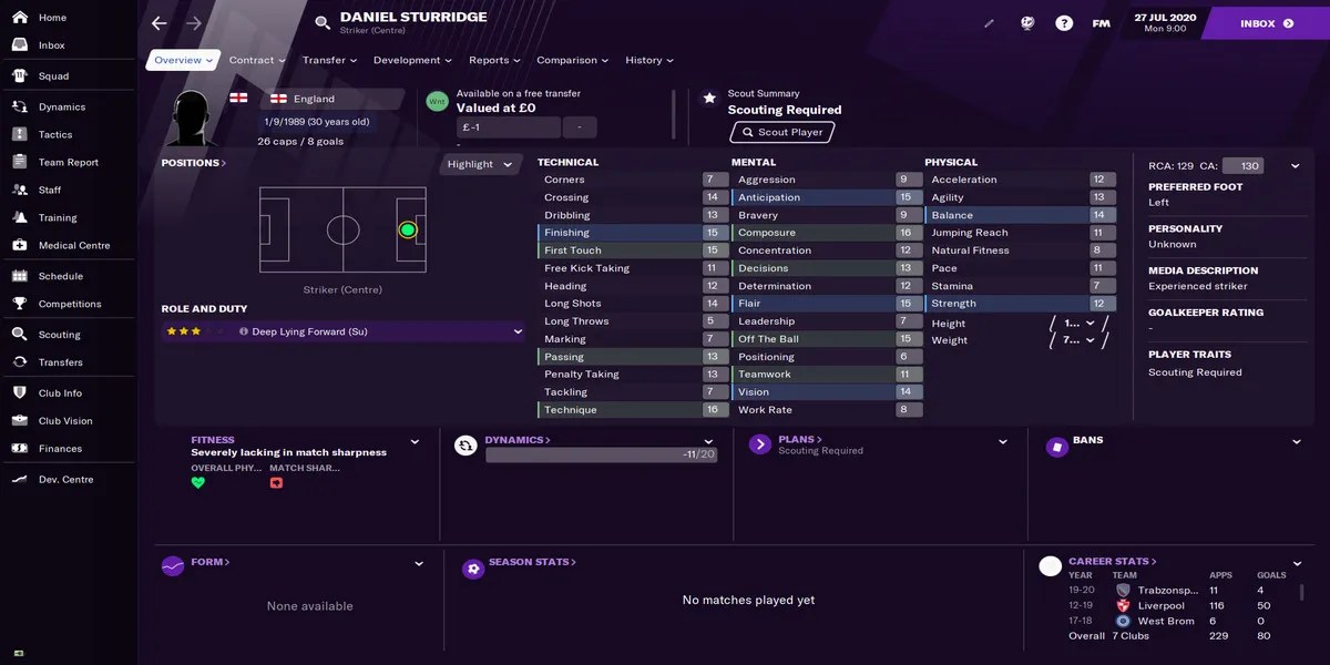 Football Manager 21 - Sturridge profile