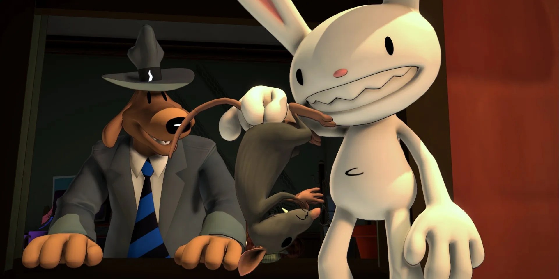 Max playing with a rat in Sam &amp; Max Save The World