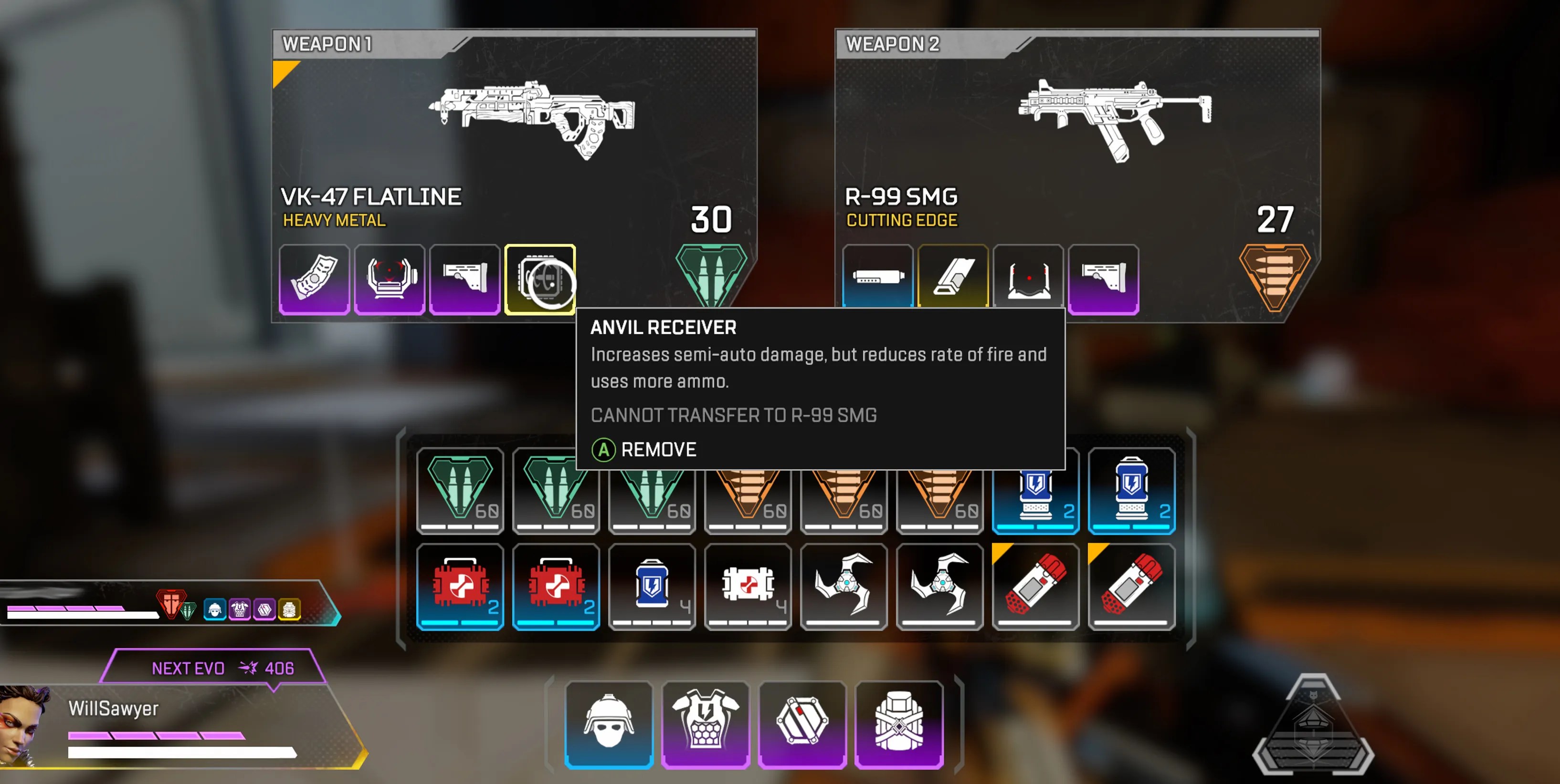 gold hop up for assault rifles in box and R-99 SMG loadout