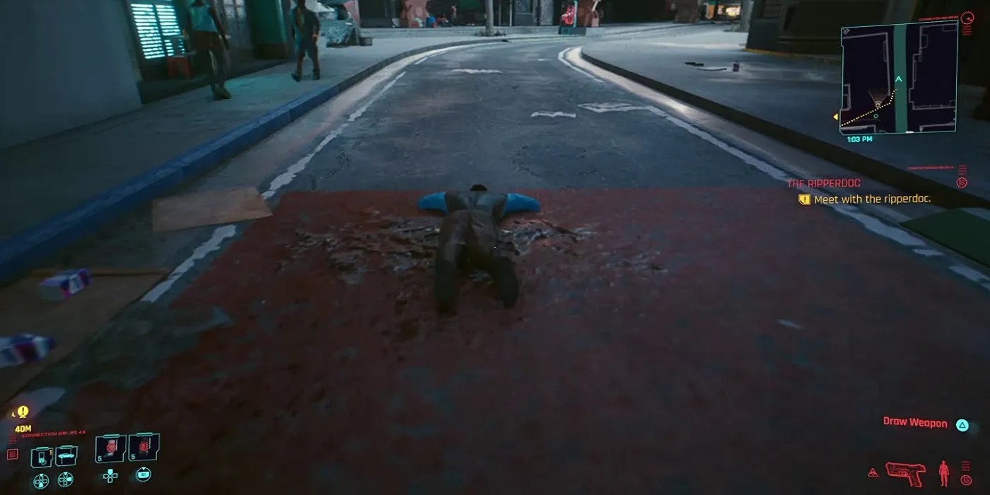 cyberpunk npc on the ground