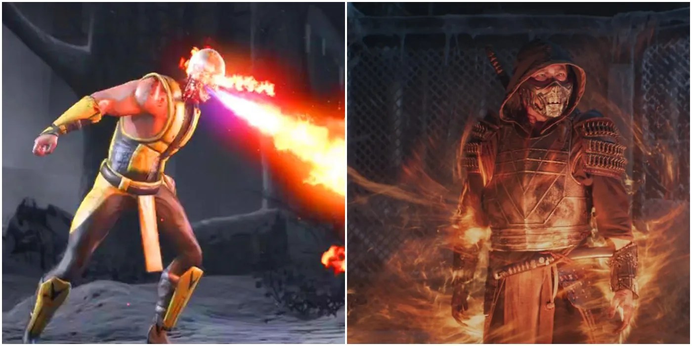 A Split Image Of Scorpion From The Movie &amp; Game