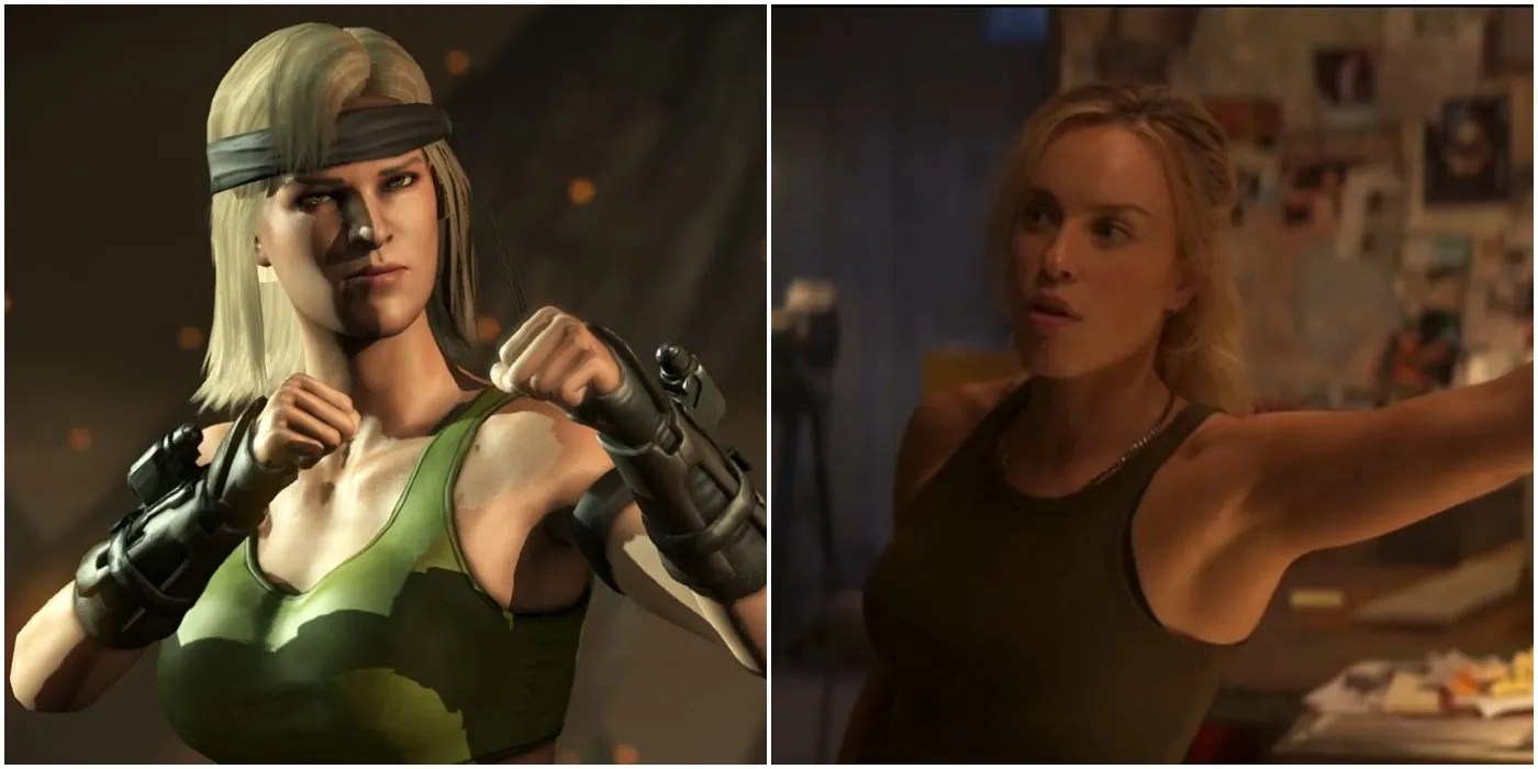 A Split Image Of Sonya Blade From The Video Games &amp; Movie