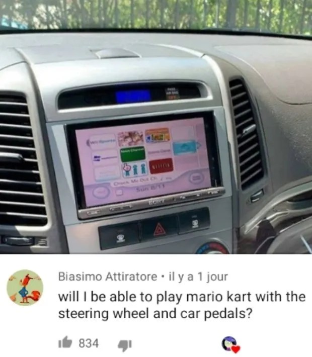 someone got a wii into their car’s dashboard visual display.